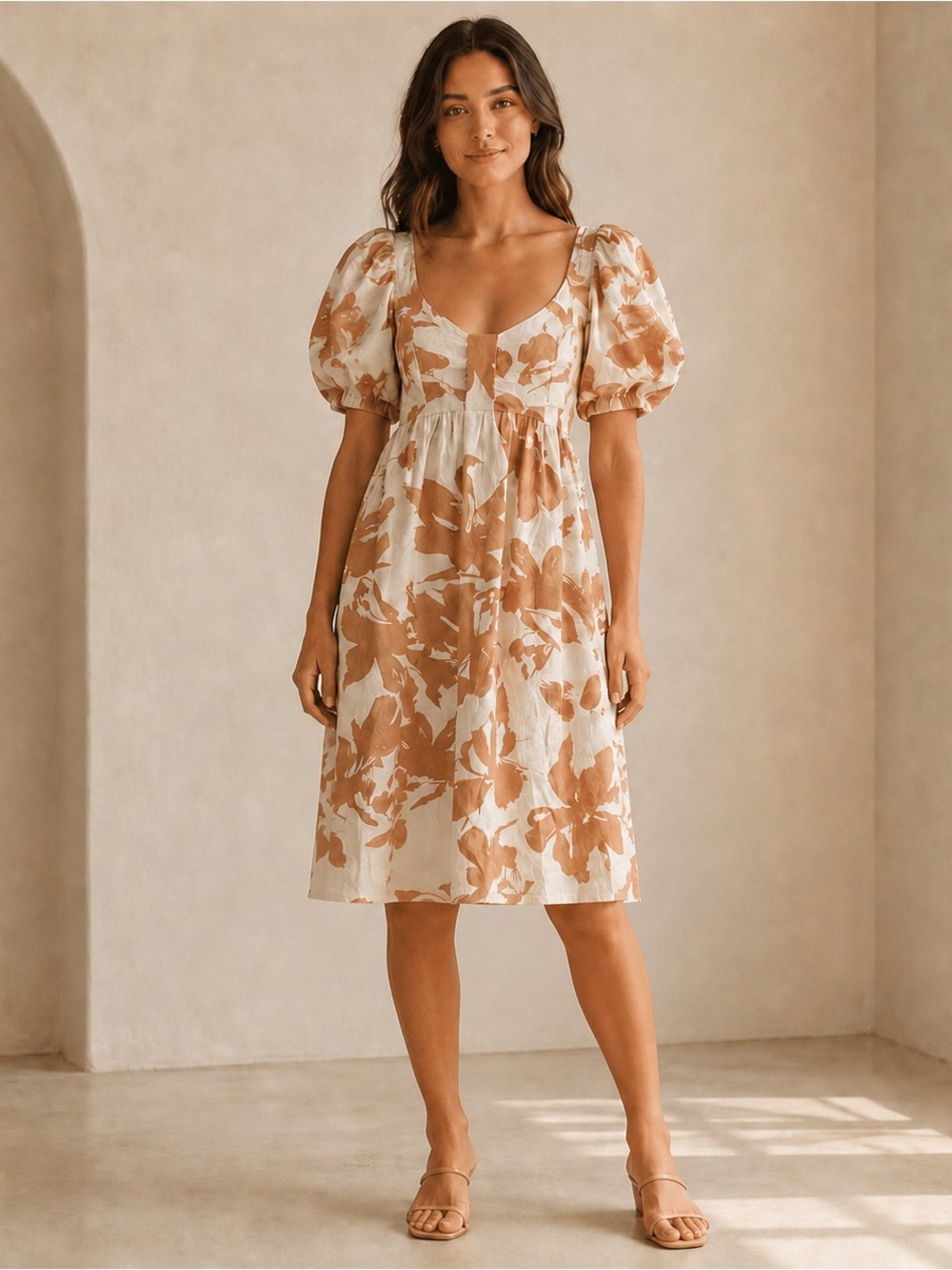 Baltic Born Ivory Rust Floral Smocked Midi Dress Size 1X